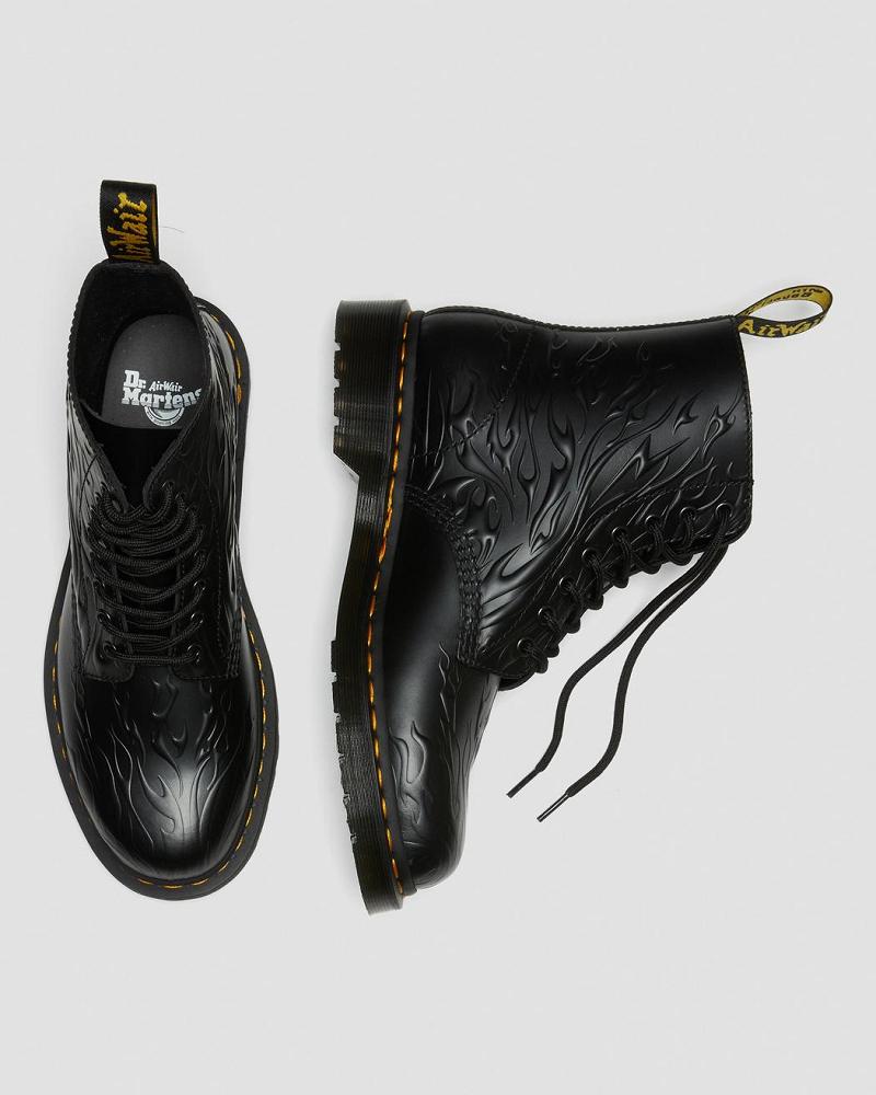 Men's Dr Martens 1460 Flames Emboss Leather Lace Up Boots Black | AU 509BEX